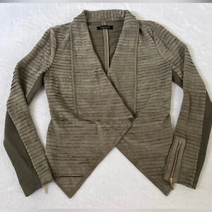Marciano Sz M Shayna Drape Suede Goat Leather Jacket Olive Green Guess Staple